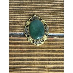 Vintage Pendant Green‎ Natural Stone Gold signed 12k 1/20 GF LSP, Art Nouveau
